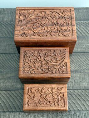 Handcrafted Rosewood Keepsake Box | Engraved Tree of Life Set of 3